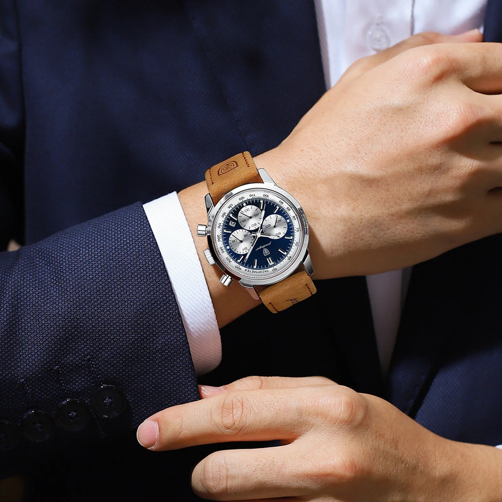 POEDAGAR Advanced waterproof calendar night light timer men's watch business luxury fashion men's leather watch