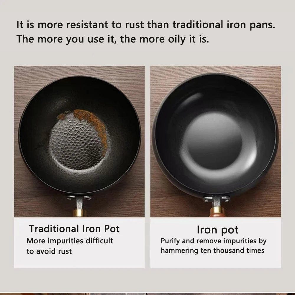 28cm Carbon Steel Wok with Round Bottom – Pre-Seasoned Pow Wok for Stir Fry – Traditional Chinese Japanese Black Steel Pan