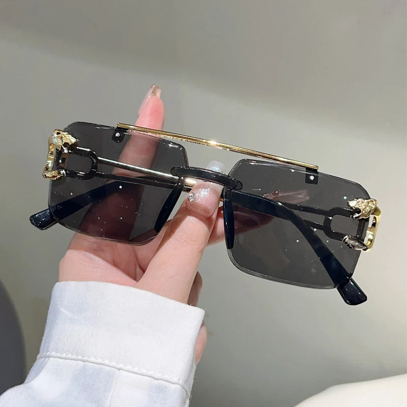 KAMMPT Rimless Square Sunglasses Men Fashion Vintage Double Bridge Shades Women Trendy Luxury Brand Design Gradient Sun Glasses