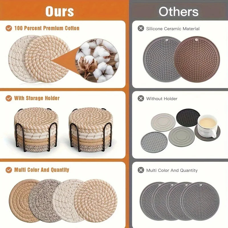 4pcs Absorbent Drink Coasters, Minimalist Cotton Fabric Coasters with Non-Woven Lining for Coffee Table Home Decor