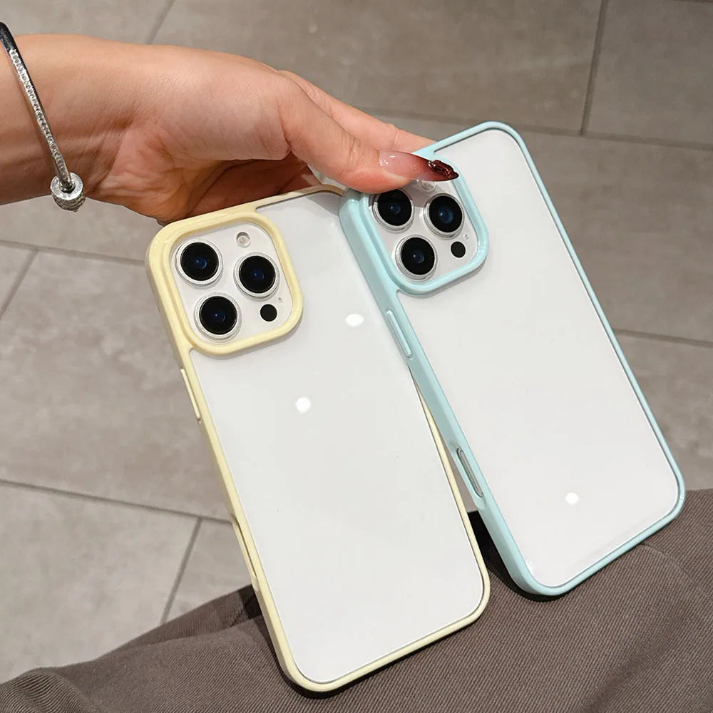 Luxury Candy Color Transparent Phone Case For iPhone 13 14 15 and 16 Clear Acrylic Bumper Back Cases Cover