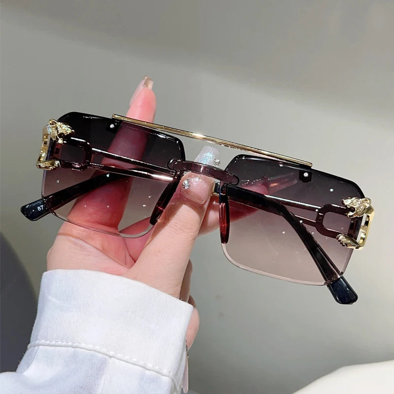 KAMMPT Rimless Square Sunglasses Men Fashion Vintage Double Bridge Shades Women Trendy Luxury Brand Design Gradient Sun Glasses