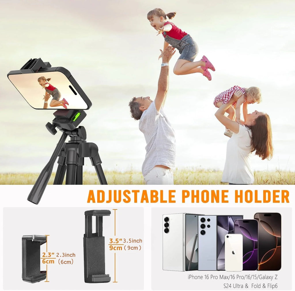 53 Inch Universal Tripod Stand with Bluetooth Remote Adjustable Height for Smartphone Camera Video Photography YouTube