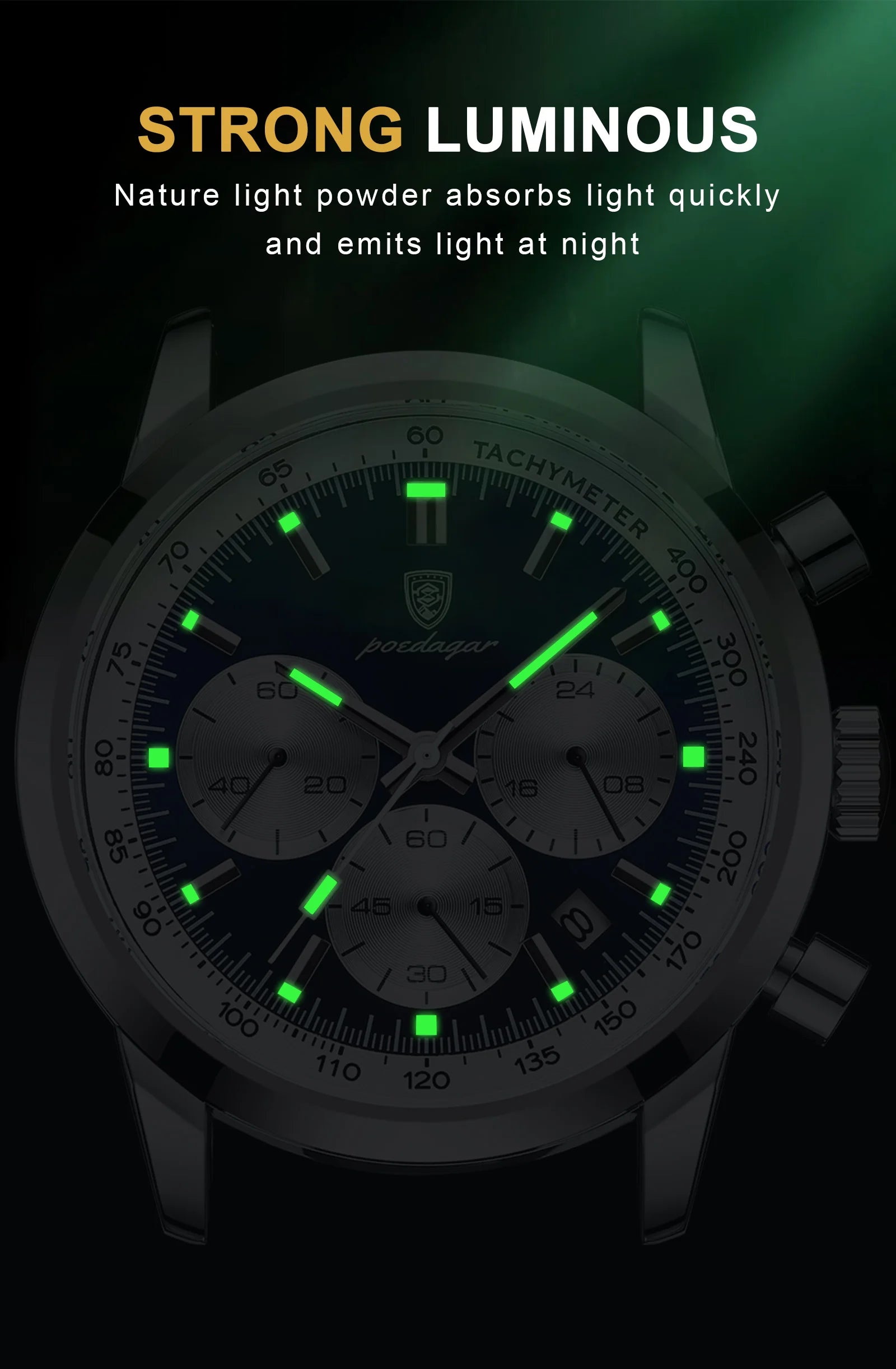 POEDAGAR Advanced waterproof calendar night light timer men's watch business luxury fashion men's leather watch