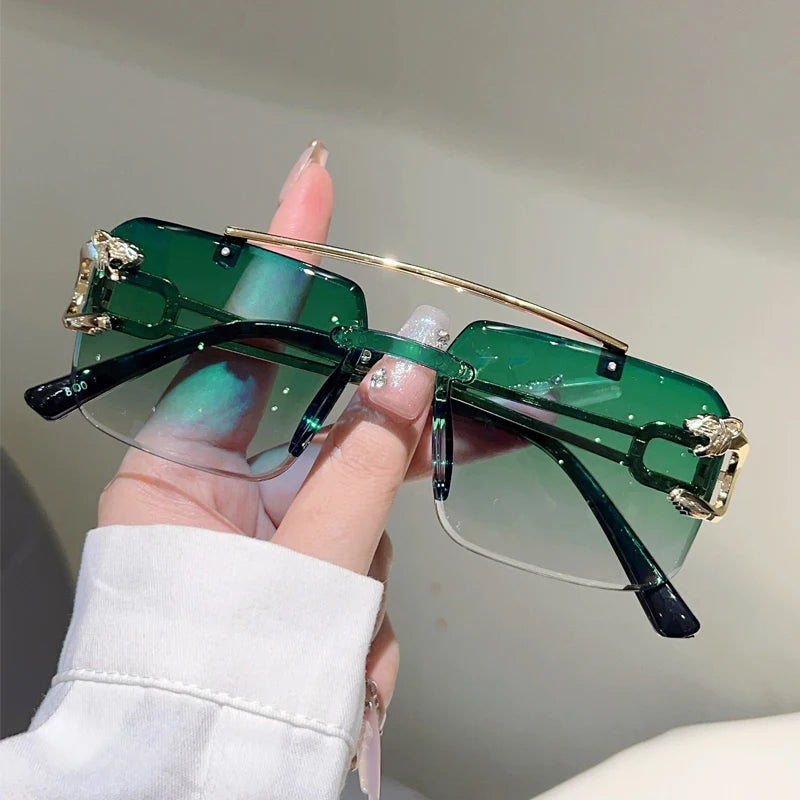 KAMMPT Rimless Square Sunglasses Men Fashion Vintage Double Bridge Shades Women Trendy Luxury Brand Design Gradient Sun Glasses