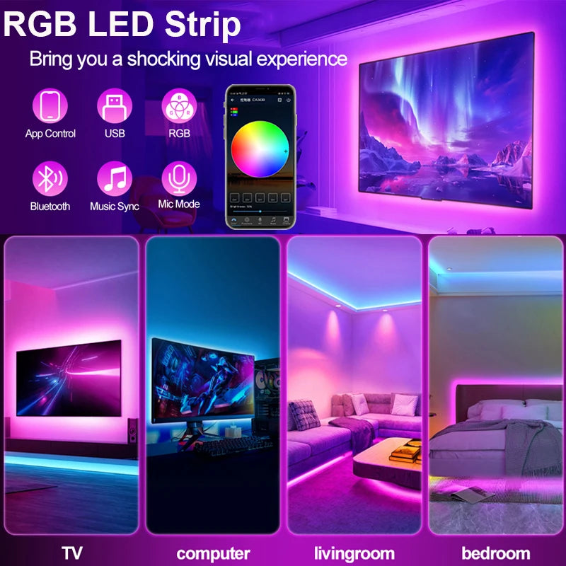 RGB Led Strip Lights 5m 10m 20m 25m Led Room Light Flexible Ribbon Luces Led Tape for TV Backlight Home Room Bedroom Decoration