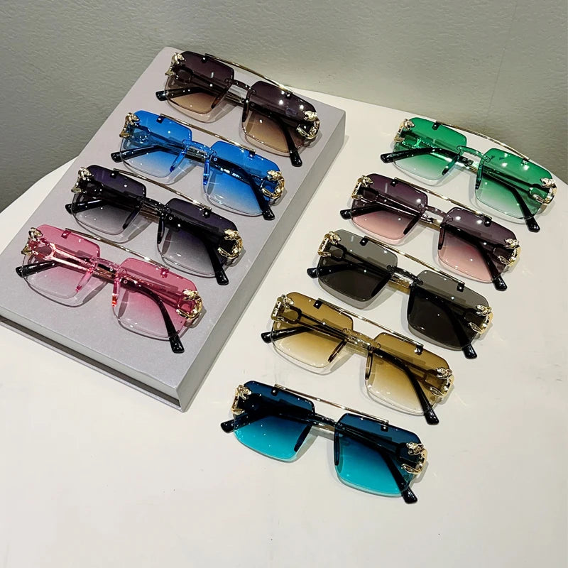 KAMMPT Rimless Square Sunglasses Men Fashion Vintage Double Bridge Shades Women Trendy Luxury Brand Design Gradient Sun Glasses