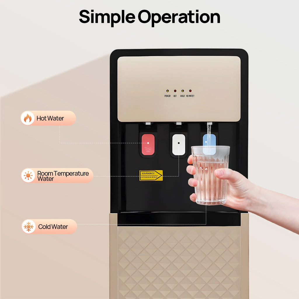 Bottom Loading Water Cooler Dispenser, 3 Temperature Settings - Hot, Cold & Room Water, Ideal for Office, Home, Living Room