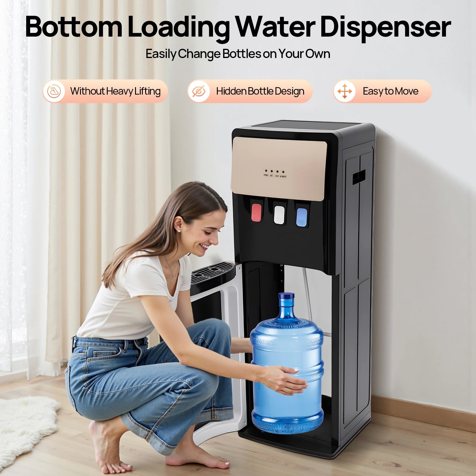 Bottom Loading Water Cooler Dispenser, 3 Temperature Settings - Hot, Cold & Room Water, Ideal for Office, Home, Living Room
